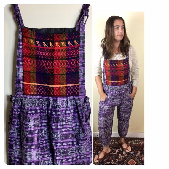 Vintage Guatemalan Ikat Overalls Jumper Jumpsuit Cotton Embroidered Hippie Boho Festival Bohemian Guatemala Birds
