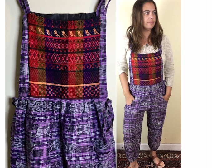 Vintage Guatemalan Ikat Overalls Jumper Jumpsuit Cotton Embroidered Hippie Boho Festival Bohemian Guatemala Birds