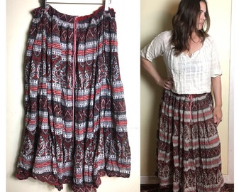Vintage Indian Sheer Gauze Skirt Cotton Hippie Boho Gypsy Festival Ethnic Bohemian Block Print