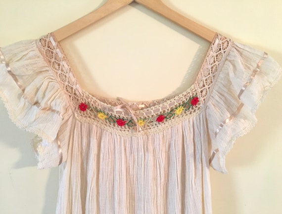 Vintage Gauze Dress Cotton Crochet Hippie Boho Gy… - image 5