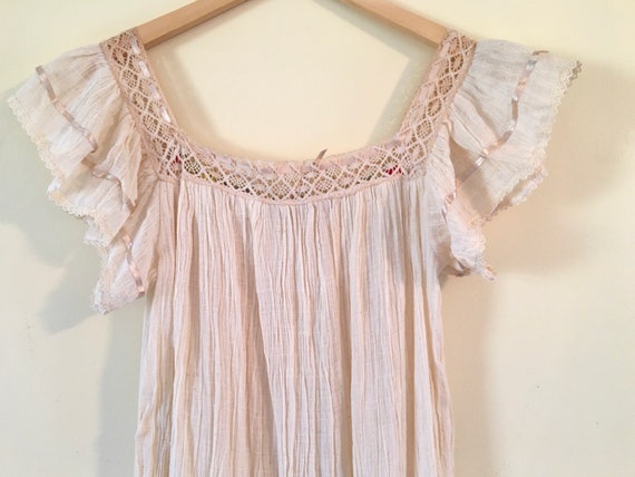 Vintage Gauze Dress Cotton Crochet Hippie Boho Gy… - image 10