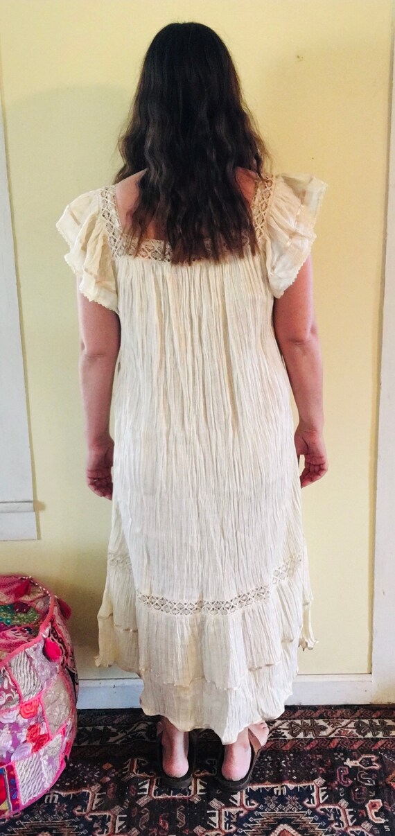 Vintage Gauze Dress Cotton Crochet Hippie Boho Gy… - image 7