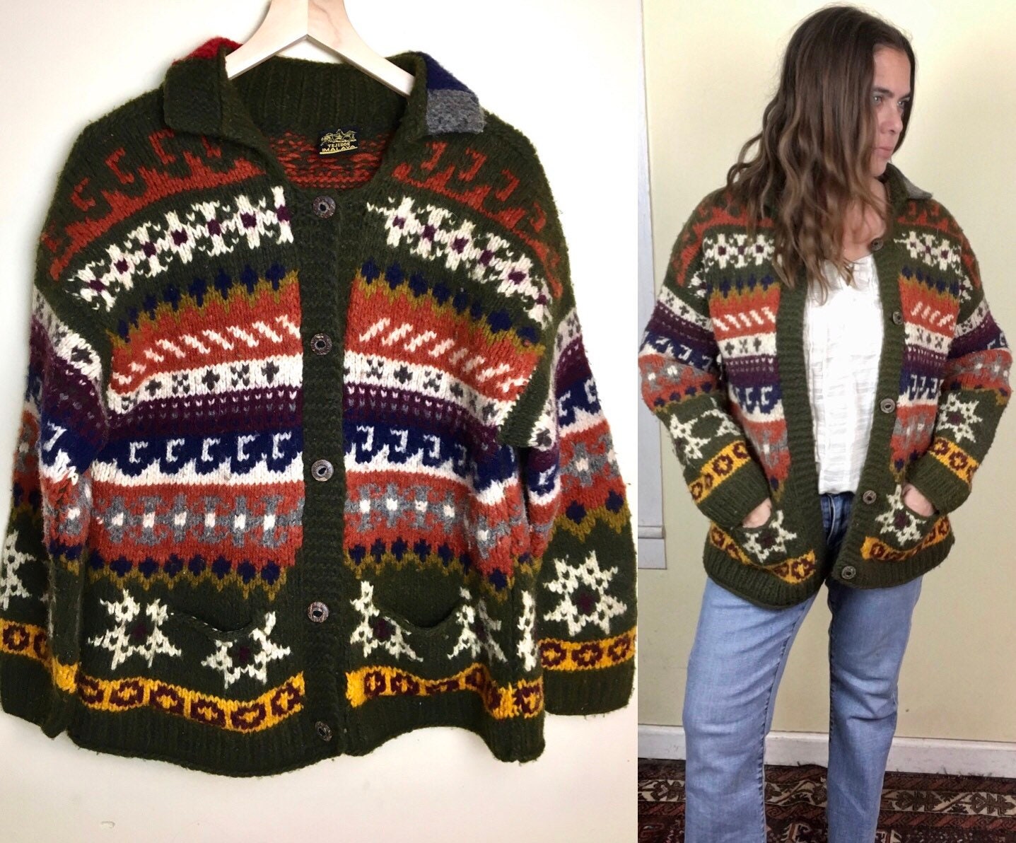 Vintage Hand Knit Wool Cardigan Ecuadorian Sweater Ethnic Oversize Chunky Knit Hippie Boho Bohemian Ecuador - Etsy Vintage Hand Knit Wool Cardigan Ecuadorian Sweater Ethnic Oversize Chunky Knit Hippie Boho Bohemian Ecuador - Etsy