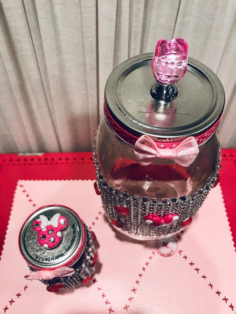 Bling Bling DISNEY BABY MINNIE Pink White Rhinestones Glam Jar Mason Jar gifts party centerpiece and favors decor