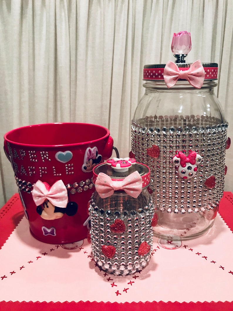 Bling Bling DISNEY BABY MINNIE Pink White Rhinestones Glam Jar Mason Jar gifts party centerpiece and favors decor