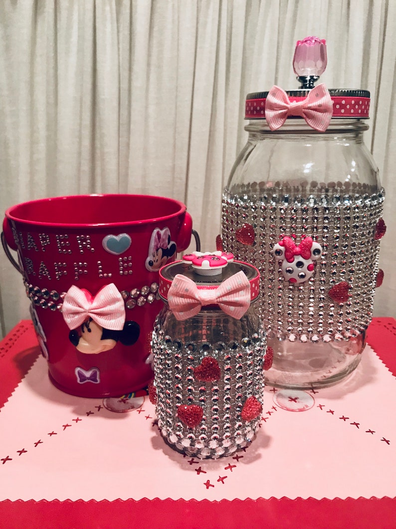 Bling Bling DISNEY BABY MINNIE Pink White Rhinestones Glam Jar Mason Jar gifts party centerpiece and favors decor