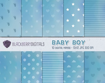 Baby Boy Digital Paper Set, watercolor baby shower paper, baby boy digital paper, baby shower digital art with Instant Download