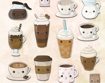 Kawaii Coffee Clipart Set, coffee clip art, cafe clip art, kawaii clipart, cute coffee art, clipart, commercial use with Instant Download