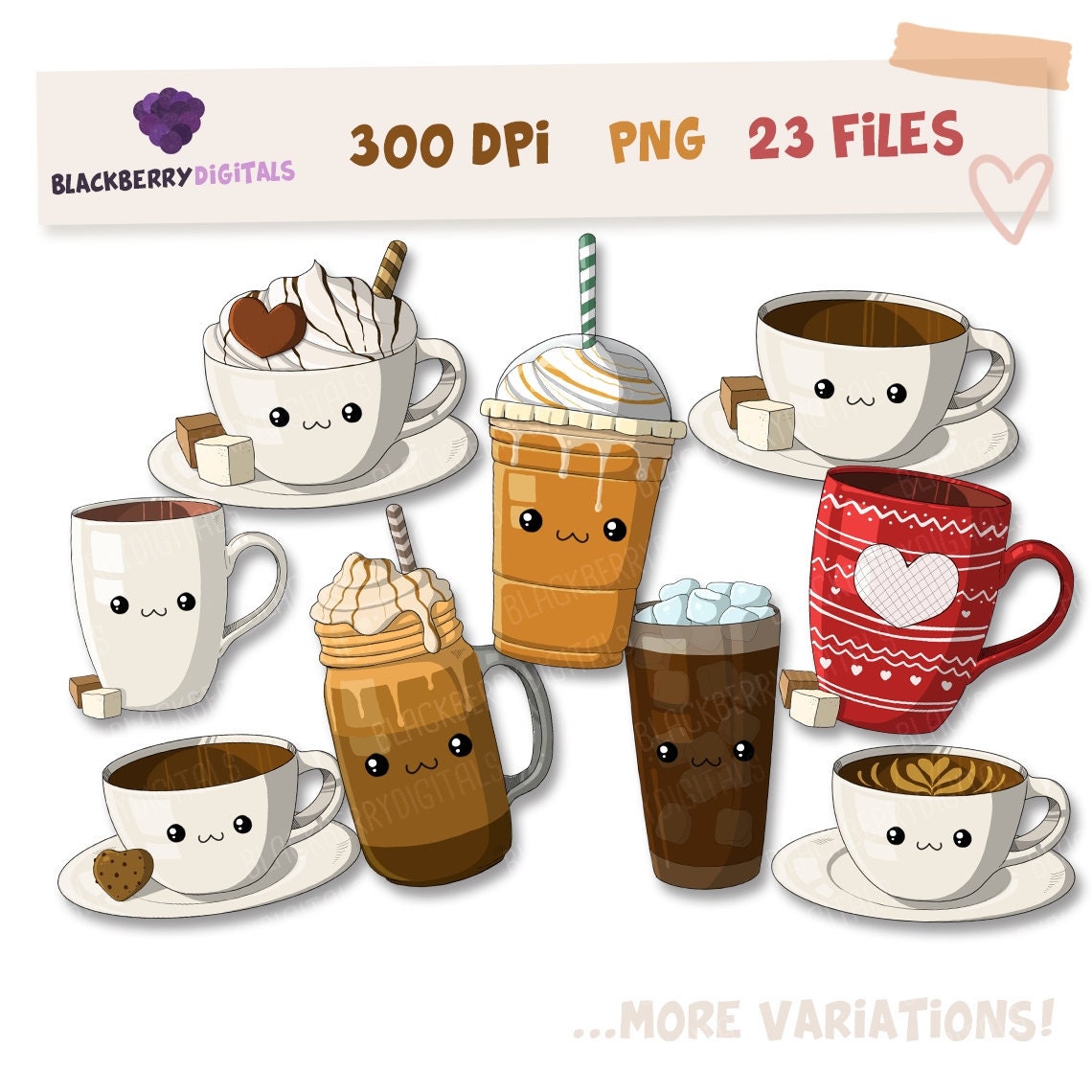 Cute Coffee and Tea Cups Clip Art Set – Daily Art Hub // Graphics