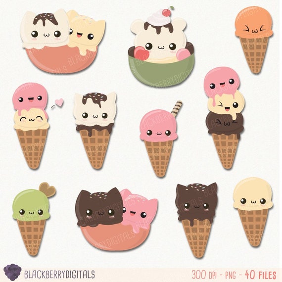 Kawaii Ice cream Clipart, ice cream clip art, kawaii clip art, cute ice  cream digital art, kawaii commercial use with Instant Download