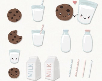 Cookies and Milk Clipart Set, cookies and milk clip art images, kawaii clipart, cute digital art, commercial use with Instant Download