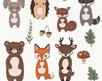 Woodland Animals Clipart Set, woodland animals clip art images, forest vector, forest digital art, commercial use with Instant Download