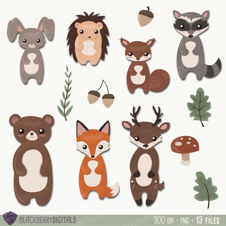 Woodland Animals Clipart Set, Woodland Animals Clip Art Images, Forest
