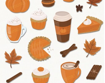 Pumpkin Spice Clipart Set, pumpkin clip art images, fall vector, pumpkin spice digital art, commercial use with Instant Download