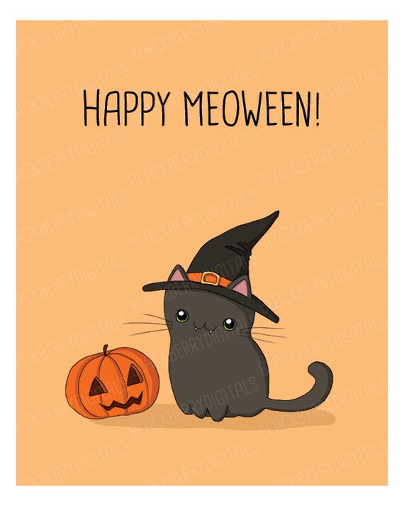 Halloween Card, kawaii halloween card, kawaii cat, printable halloween electronic artwork, lovely halloween greeting card with Instantaneous Obtain graphic relating to Printable Halloween Card called Halloween Card, kawaii halloween card, kawaii cat, printable halloween electronic artwork, lovely halloween greeting card with Immediate Down load