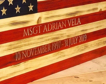 26x14 Wooden American Flag W/2 lines custom engraving, Rustic Flag, Custom Flag