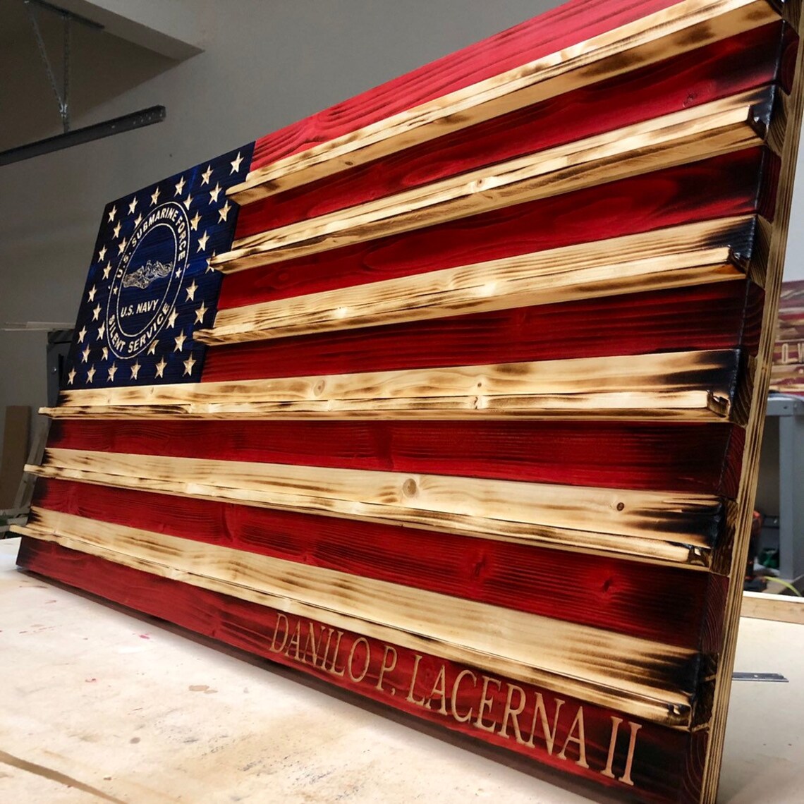 38x20 Custom Wooden American Flag Coin Holder Rustic Etsy