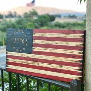 Carved Wooden American Flag: Betsy Ross 1776 Union, Rustic Decor (26x14&quot;)