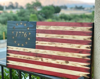 26x14” Wooden American Flag, Betsy Ross Flag, 1776 Flag