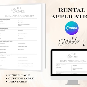 Rental Application Form Template | Editable Tenant Application | Printable PDF for Landlords | Fillable Canva Rental Form