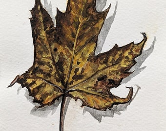 Original handpainted watercolor painting by Erica Harney, autumn leaf watercolor painting, original watercolor painting, fall leaf, handmade