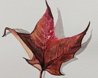 Original handpainted watercolor painting, one of a kind autumn leaf watercolor painting, original watercolor painting, fall leaf, handmade