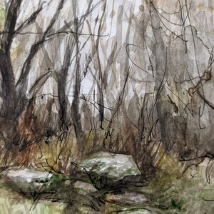 Original handpainted watercolor painting, spooky fall landscape painting, one of a kind Shenandoah watercolor painting, haunted forest art