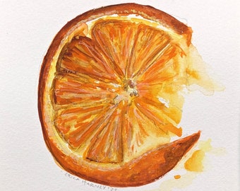 Original handpainted orange slice watercolor by Erica Harney, orange slice painting, painting of orange, fruit watercolor, kitchen art