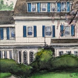 Original handpainted watercolor painting, house illustration, Philly house art, square wall art, watercolor illustration, small framed art