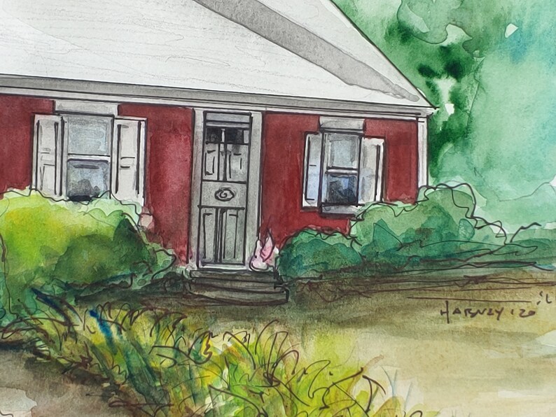 Original Watercolor Framed Watercolor Cape Cod Original Art Architecture Erica Harney Landscape Painting Painting of House