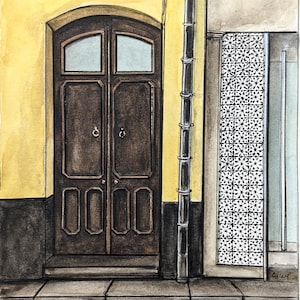 Original handpainted watercolor painting, Cadiz Spain watercolor illustration, spanish architecture, one of a kind watercolor art, handmade