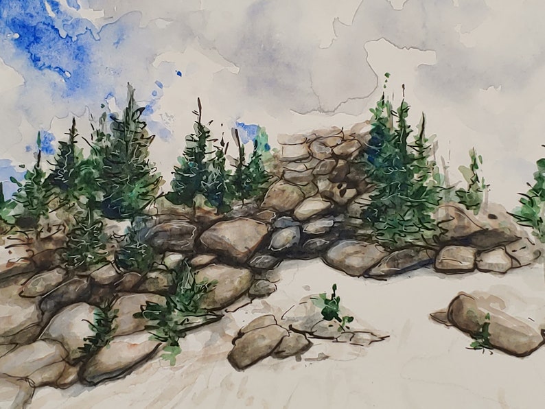 Original handpainted watercolor painting by Erica Harney, Colorado landscape painting, Rocky mountain watercolor painting, snowy landscape image 1