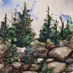 Original handpainted watercolor painting by Erica Harney, Colorado landscape painting, Rocky mountain watercolor painting, snowy landscape image 3