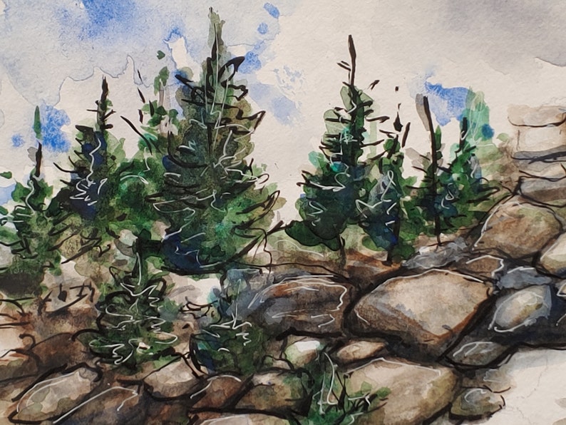 Original handpainted watercolor painting by Erica Harney, Colorado landscape painting, Rocky mountain watercolor painting, snowy landscape image 3