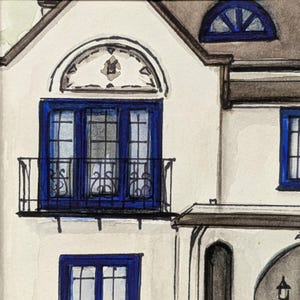 Original handpainted watercolor painting, mini painting, house illustration, small watercolor, square wall art framed, spanish architecture
