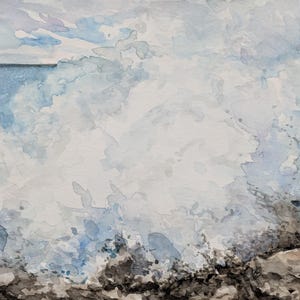 Original hand-painted watercolor painting, crashing wave, painting of ocean, Hawaiian landscape, one of a kind painting, original artwork