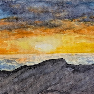 Original handpainted watercolor painting, one of a kind art, Haleakala Maui, sunrise painting, Hawaiian landscape painting, Hawaii souvenir