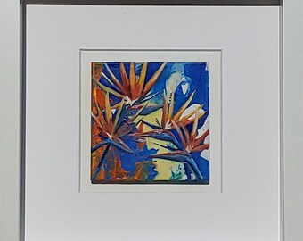 Original miniature handpainted oil painting by Erica Harney, bird of paradise painting, shadowbox painting, square wall art, tropical flower