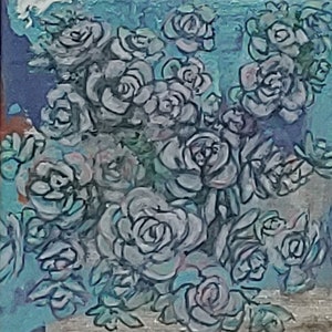 Original miniature handpainted oil painting by Erica Harney, sedum painting, shadowbox painting, square wall art, tiny painting of flowers image 1