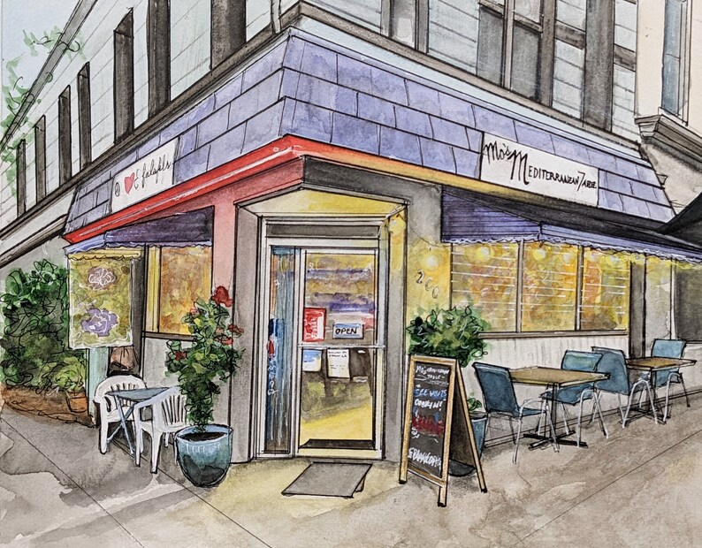 Custom Restaurant Watercolor Painting: Unique Business Gift ...