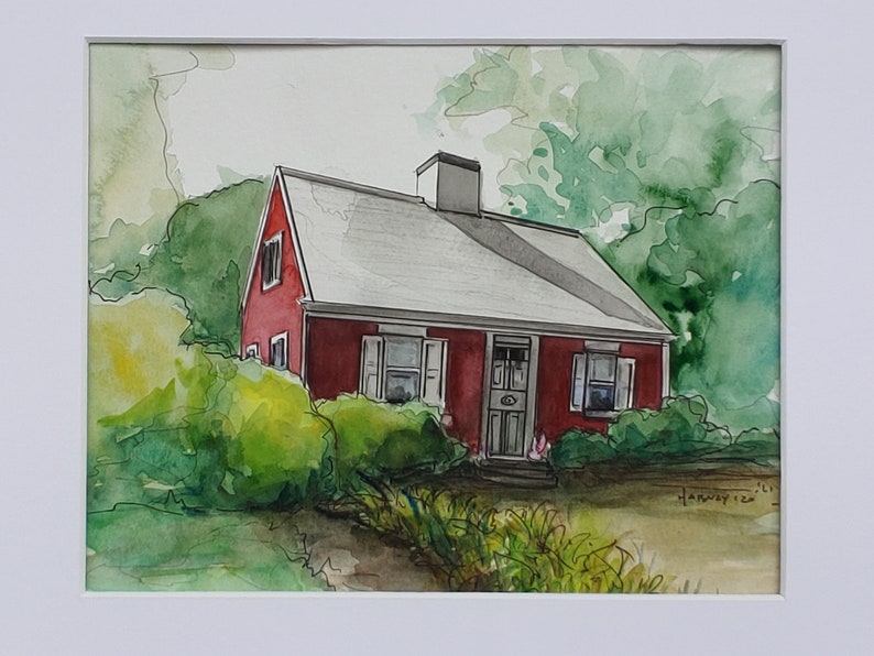 Original Watercolor Framed Watercolor Cape Cod Original Art Architecture Erica Harney Landscape Painting Painting of House