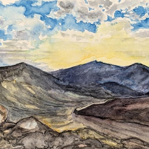 Original handpainted watercolor painting, one of a kind art, Haleakala Maui, sunrise painting, Hawaiian landscape painting, Hawaii souvenir