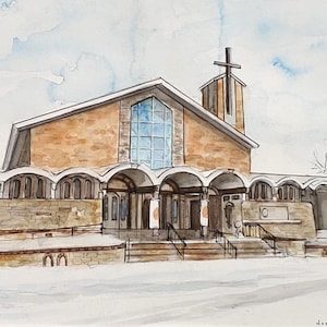 Custom CHURCH watercolor, personalized painting of temple, cathedral, mosque, wedding anniversary gift. Original hand-painted illustration