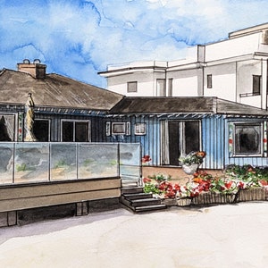 Original handpainted watercolor painting by Erica Harney, Mission Bay San Diego beach house painting, handmade, original watercolor painting