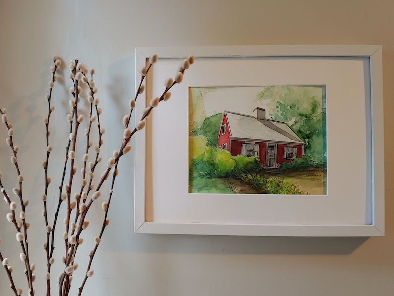 Original Watercolor Framed Watercolor Cape Cod Original Art Architecture Erica Harney Landscape Painting Painting of House