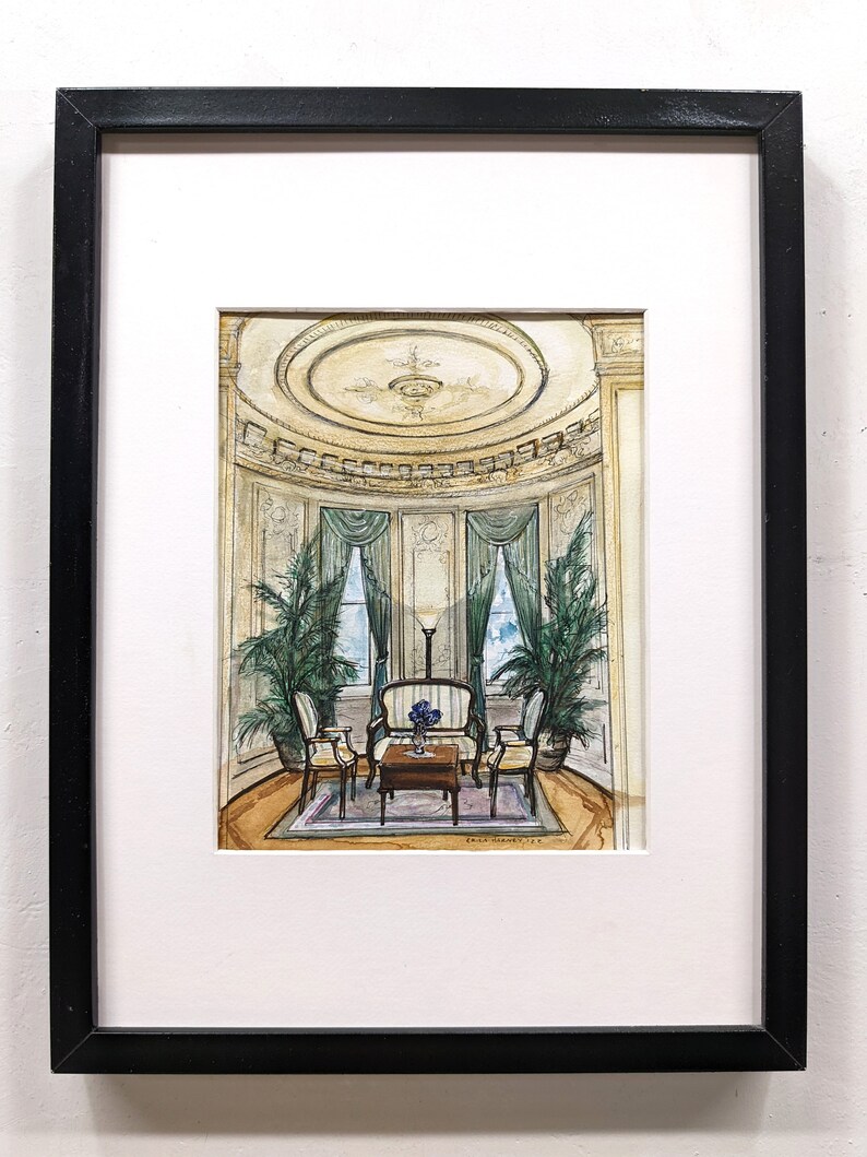 Custom INTERIOR watercolor painting, original handpainted watercolor by Erica Harney, family gift, personalized gift for home, handmade 8x10" + black/plexi