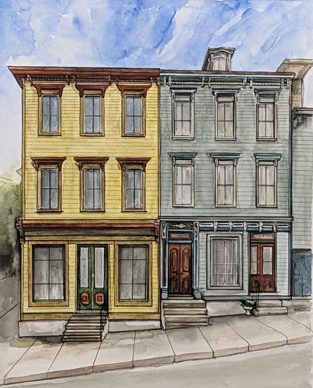 Custom ROWHOME Watercolor Painting Townhome Painting Etsy