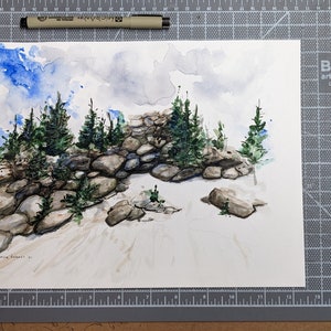 Original handpainted watercolor painting by Erica Harney, Colorado landscape painting, Rocky mountain watercolor painting, snowy landscape image 8