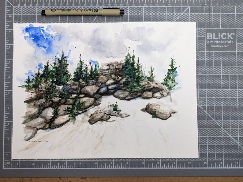 Original handpainted watercolor painting by Erica Harney, Colorado landscape painting, Rocky mountain watercolor painting, snowy landscape image 8