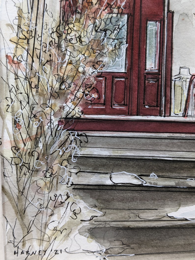 Original Philadelphia House Watercolor Painting: Winter Landscape Art ...